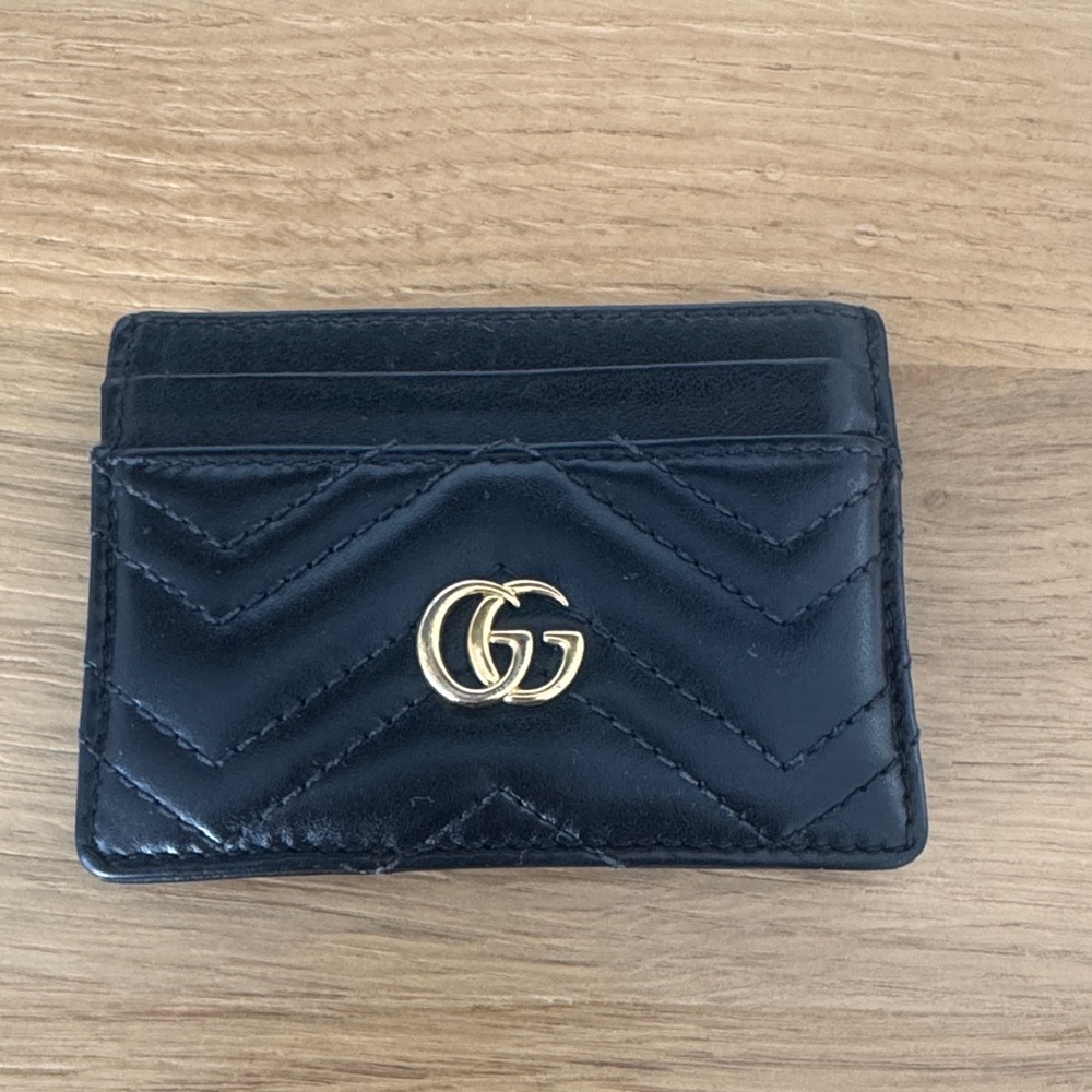 Gucci Black Card Holder with Gold Logo